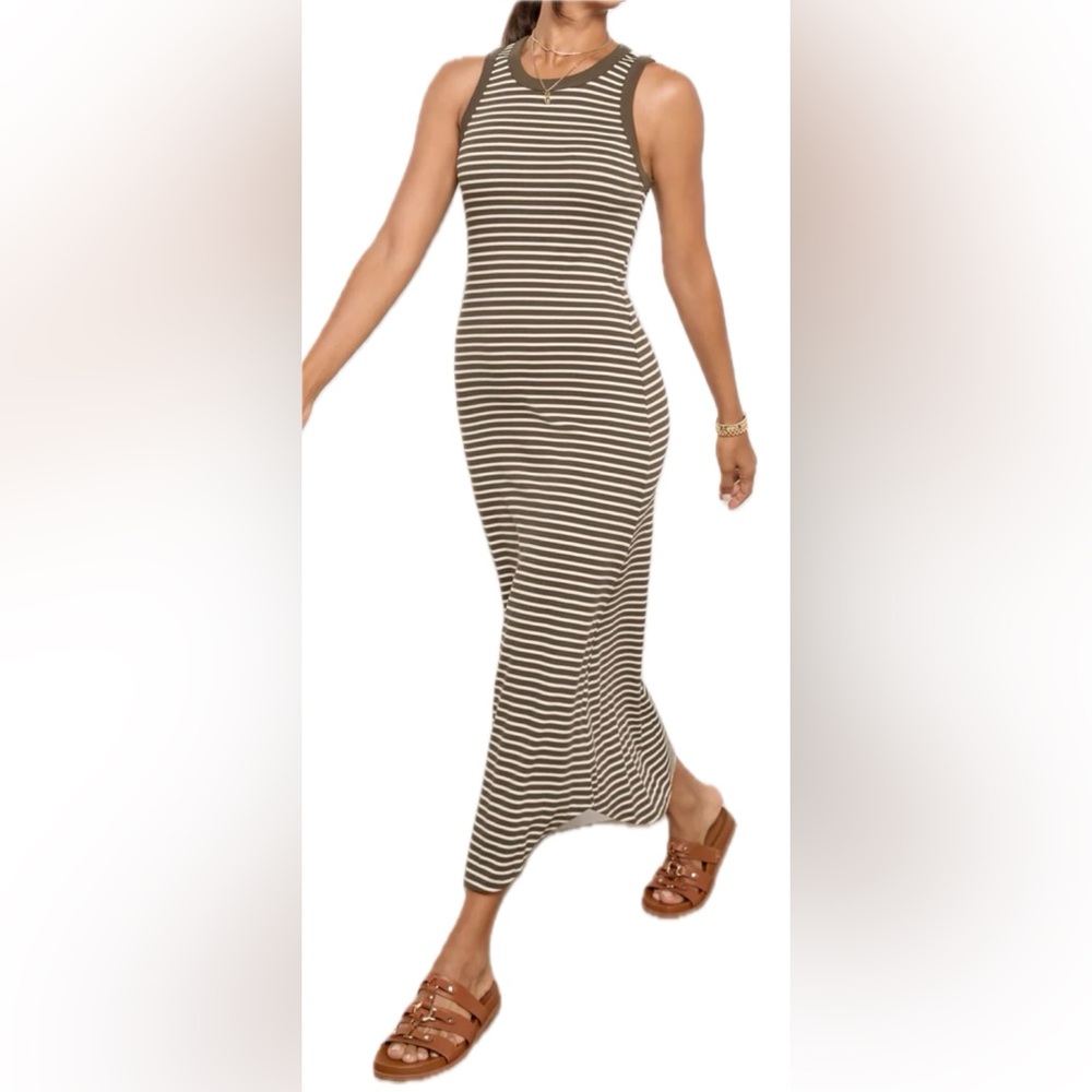 Z Supply Goodwin Striped Midi Dress in Grapeleaf (Olive Green) Size Large